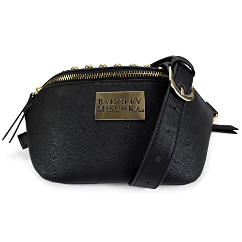 BADGLEY MISCHKA Bridgette Black Studded Vegan Leather Belt Bag | Sling | Fanny Pack | Cross Body Bag