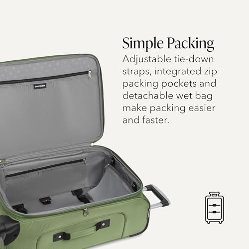 SWISSGEAR Sion Softside Expandable Spinner Luggage Durable Lightweight Travel Suitcase, Evergreen, Checked-Medium