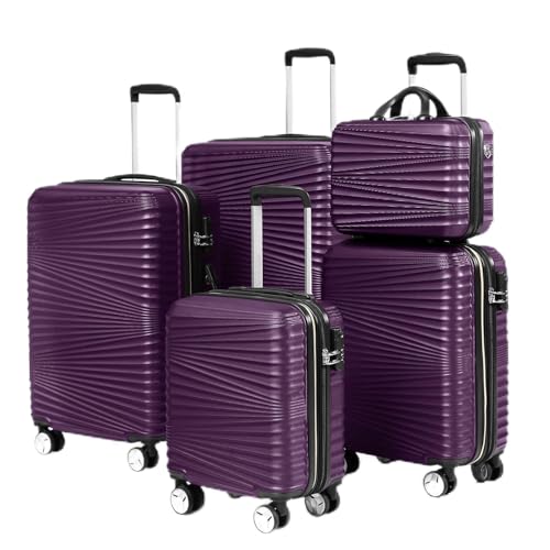 LARVENDER Luggage 5 Piece Sets, Hard Shell Luggage Set Expandable Carry on Luggage Suitcase with Spinner Wheels Durable Lightweight Travel Set for Men Women, Grape Purple
