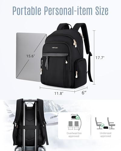 LIGHT FLIGHT Laptop Backpack for Women, 15.6 Inch Work Bag Business Backpack, Water Resistant Travel Bags for College, Black