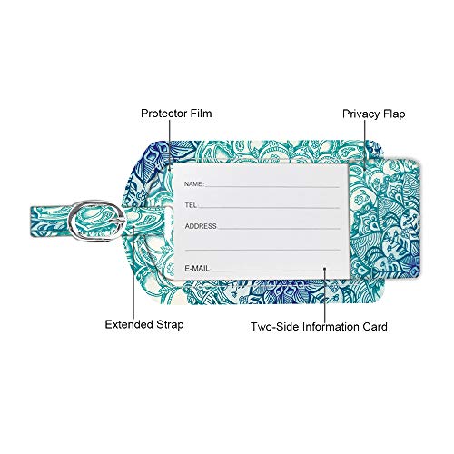 FINTIE 2 Pack Luggage Tags, Leather Name ID Labels with Privacy Cover for Travel Bag Suitcase, Theme - Emerald Illusions