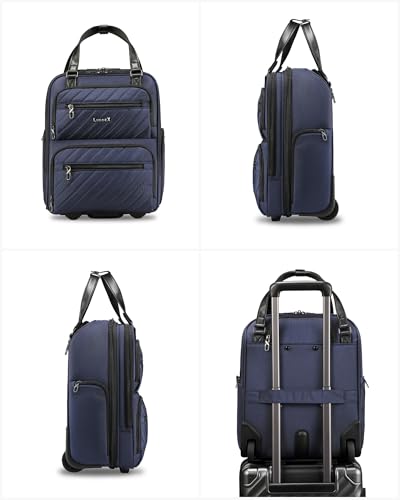 LUGGEX Underseat Carry On Luggage with Wheels, UDK Stylish Lightweight Under Seat Luggage, Soft Sided Personal Item Suitcase for Short Trip (UX-Core, Blue Black, 16 Inch)