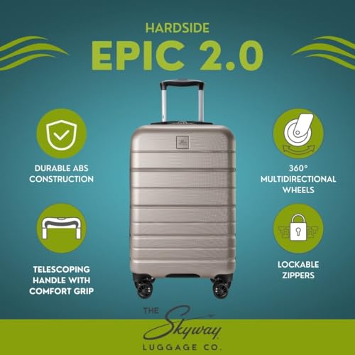 Skyway Epic 2.0 Hardside Lightweight and Durable ABS Shell Luggage, Easy Carry Grip and 4-Wheel Spinners, Spacious Interior with Compression Straps, Men and Women, Bone, Medium Check-In 24-Inch