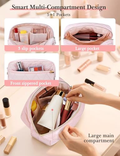 Noozion Makeup Bag Travel Toiletry Bag, Puffy Padded Cosmetic Bag for Women, Makeup Organizer Case, Wide-open Pouch Purse, Travel Essentials