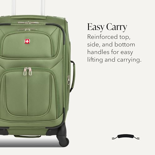 SWISSGEAR Sion Softside Expandable Spinner Luggage Durable Lightweight Travel Suitcase, Evergreen, Carry-On