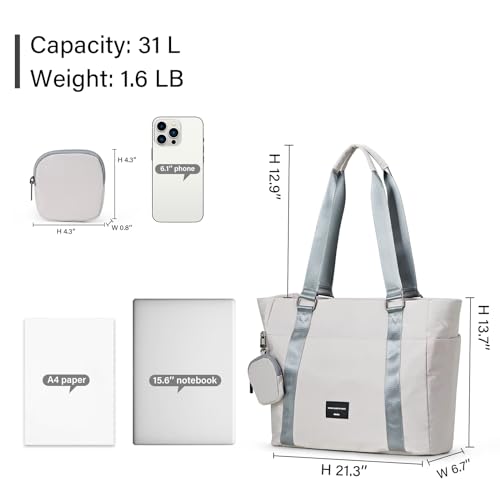 Hanke Laptop Tote - Lightweight Nylon Shoulder Bag for Work, Travel, Sports & Gym - Dune Grey