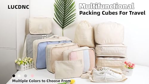 10 Pcs Set Packing Cubes For Travel Expandable Packing Organizers Luggage Organizers Bags Essentials Packing Cubes For Suitcases Travel Accessories (BEIGE)