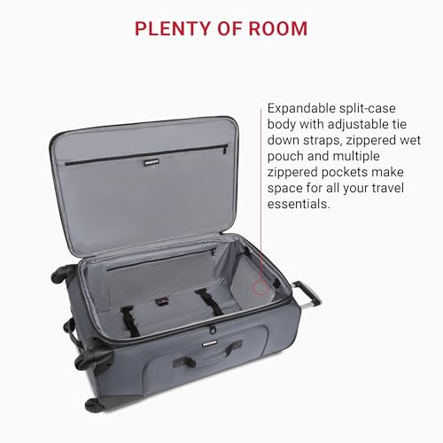 SWISSGEAR Sion Softside Expandable Spinner Luggage Durable Lightweight Travel Suitcase, Dark Grey, Checked-Large