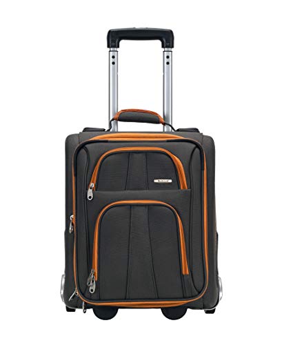 Rockland Polo Equipment Varsity Softside 4 Piece Upright Luggage Set, (18"/22"/26"/30"), Charcoal