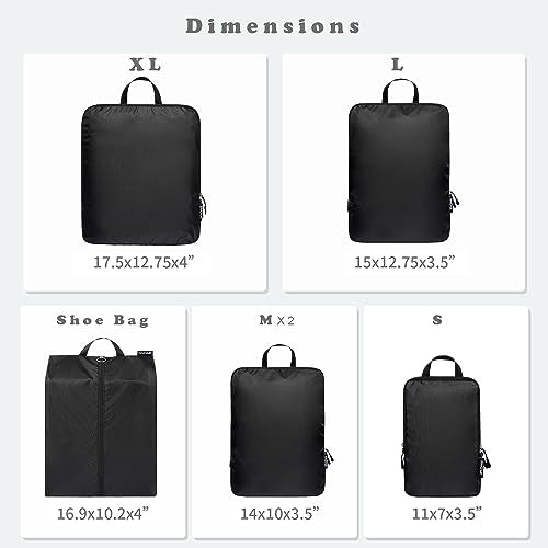 BAGAIL 6 Set Ultralight Compression Packing Cubes Packing Organizer for Travel Accessories Luggage Suitcase Backpack(70D Black)