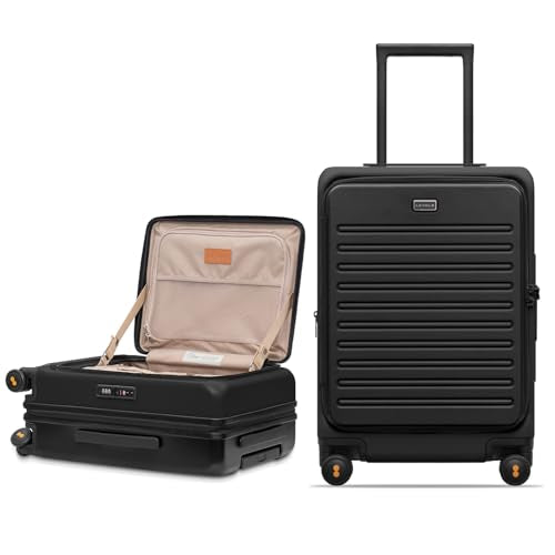 LEVEL8 Top Opening Carry on Luggage with Narrow Trolley Handle, Large Suitcases with Wheels Airline Approved, Expandable Hardside Luggage with Spinner Wheel for Men Women, 20 Inch, Black