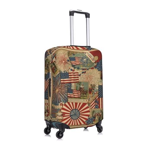 XBFCDN Patriotic 4th of July Luggage Cover, American Flag Fireworks Elastic Suitcase Protector for Independence Day Travel (Fits 22-24 Inch Luggage)