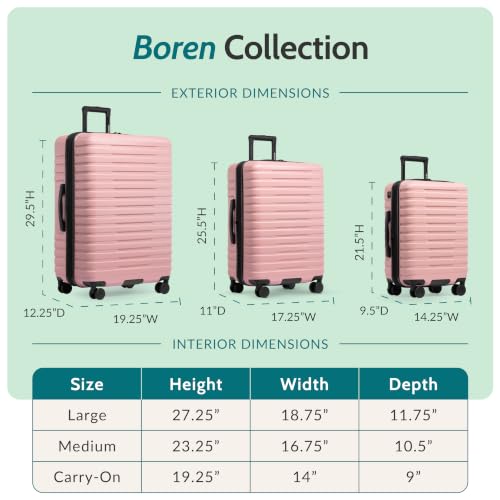 U.S. Traveler Boren Expandable Hardside Rugged Travel Luggage with 8 Spinner Wheels, Rose Pink, Carry-on 22-Inch