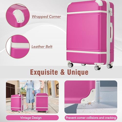 Merax Hard Shell Luggage Set, 3 Pieces 20”+24”Luggage and Cosmetic Case, Lightweight Suitcase with Spinner Wheels and TSA Lock, Pink