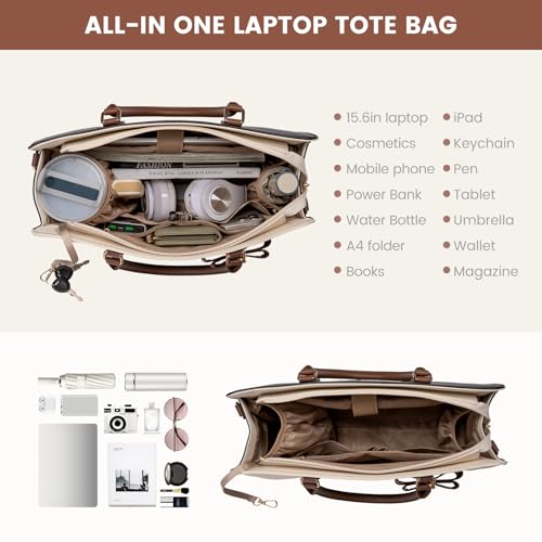 LOVEVOOK Laptop Tote Bag for Women,Leather Work Bag, Waterproof Business Teacher Bag,Large Computer Handbag Purse Briefcase,Office Gifts for Women