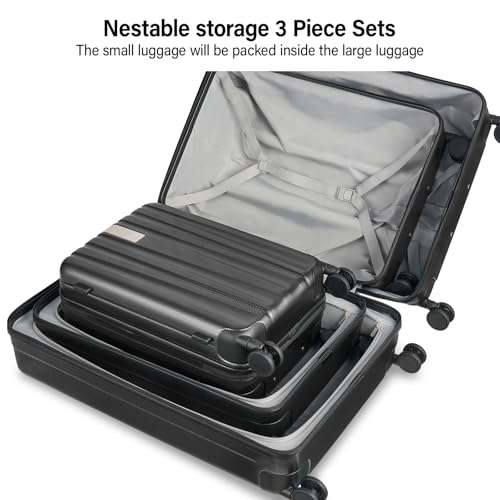 Hanke Hardshell Luggage Sets 3 Piece Extra Large Suitcases with Lock,28 Inch Luggage with Spinner Wheels, PC Travel Suitcase for Women Men 20 24 29Inch,Jet Black