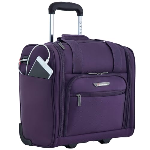 TPRC 15” Underseat Carry-On Luggage Airline Approved Personal Item with USB Charging Port, Purple