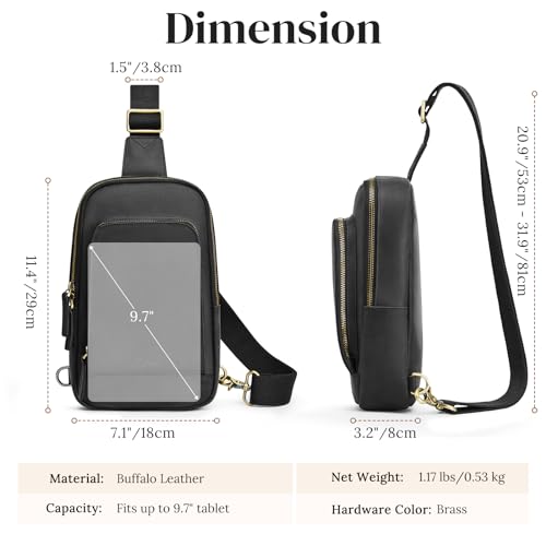 S-ZONE Sling Bag for Men Women RFID Blocking Top Grain Leather Crossbody Shoulder Bag Chest Hiking Daypack Travel