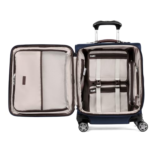 Travelpro Platinum Elite Softside Expandable Carry on Luggage, 8 Wheel Spinner Suitcase, USB Port, Men and Women, International, True Navy, Carry On 19-Inch