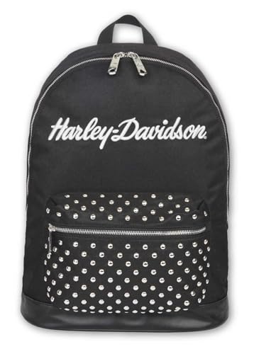 Harley-Davidson Women's Classic Studded Backpack, 3D Embroidered Logo - Black