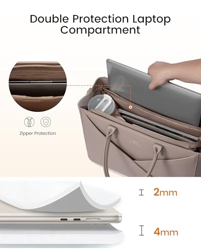 LOVEVOOK Laptop Tote Bag for Women with Large Cup Holder, 15.6 Inch PU Leather Work Bag Teacher Tote Bag, Waterproof Computer Bags Business Office Briefcase Handbag