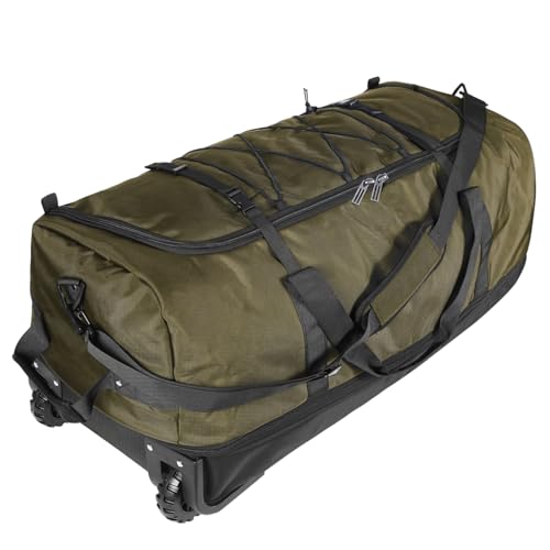 Bagenerous 110L/140L Expandable Soft-Sided Foldable Duffle Bag with 2 Rubber Wheels,Packable 32” Rolling Carry-On with Multi-Pockets & Compartments,Army Green
