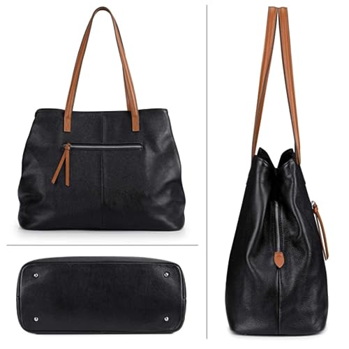 S-ZONE Leather Tote Bag for Women Zipper Pockets Shoulder Purses Handbags Large