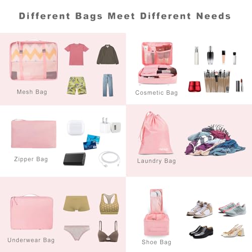 BAGAIL 8 Set Packing Cubes Luggage Packing Organizers for Travel Accessories-Blush Pink