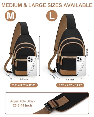 Capolo Sling Bag for Women Men Waterproof Crossbody Bags for Women Trendy Casual Fanny Pack with Convertible Shoulder Strap Chest Bag for Travel Hiking(Black, Medium)
