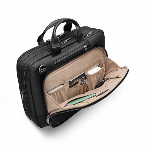 Briggs & Riley Medium Expandable Briefcase - Laptop Bag for Work & Travel, Briefcases for Men & Women, Includes Shoulder Strap, Self-Repairing Zipper, Fits up to 15" Computer - @work Collection, Black