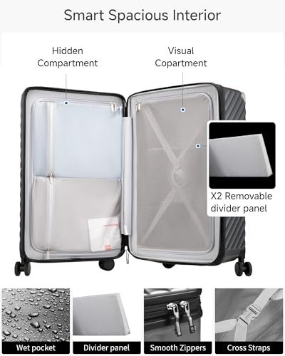LUGGEX Trunk Luggage,KVT Expandable PC Hard Shell Large Checked 28 Inch Suitcase with Shock - Absorbing Wheels & TSA Lock(EX-Pro,Charcoal Metallic,28 inch,91L-105L)