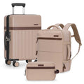 U.S. Traveler Vista Way 3-Piece Travel Set, 21-Inch Carry-on Hardside with TSA Lock, 18-Inch Travel Backpack with Laptop Sleeve, Toiletry Bag, Beige