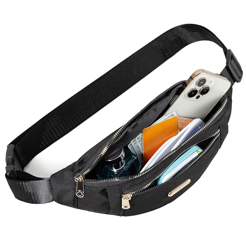 Fanny Packs Crossbody Bag for Women, Waist Pack Jogging Pouch Belt Bag for Outdoors Traveling Hiking - Black