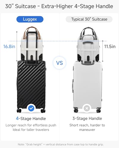 LUGGEX Trunk Luggage,KVT Expandable PC Hard Shell Large Checked 30 Inch Suitcase with Shock - Absorbing Wheels & TSA Lock(EX-Pro,Black,30 inch,115L - 125L)