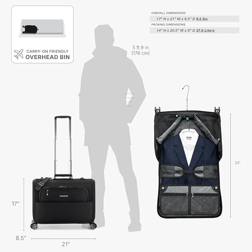 Traveler's Choice Carry-On Softside 8-Wheeled Spinner Garment Bag Luggage, Black, 21-Inch