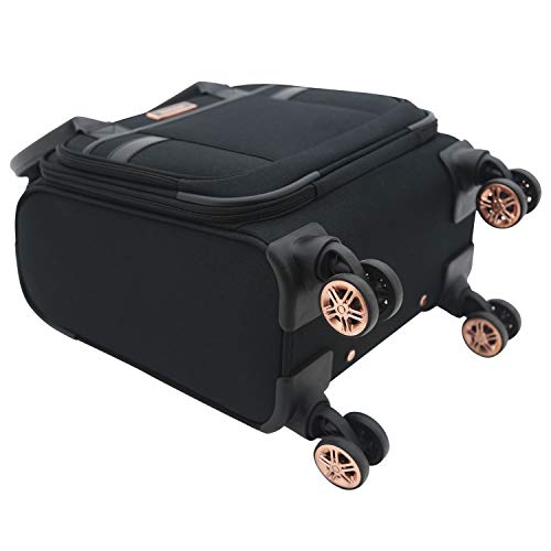kensie Hudson Softside 3-Piece Spinner Luggage Set, Black with Rose Gold