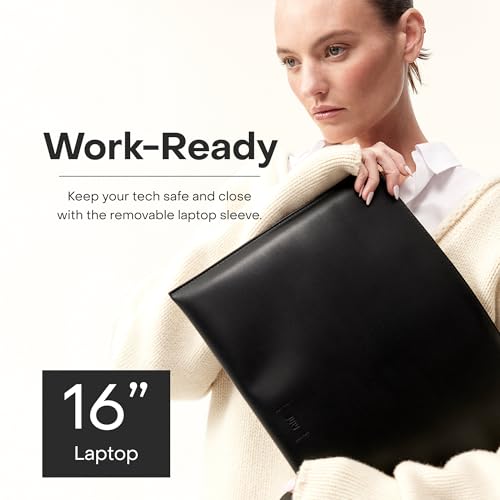 July Juliette Soft Large Tote - Tote Bag for Women with Laptop Sleeve, Detachable Crossbody Strap, Pass-Through Band, Drink Bottle Holder, Modern Tote Bag for Work, Travel, 22L - Black