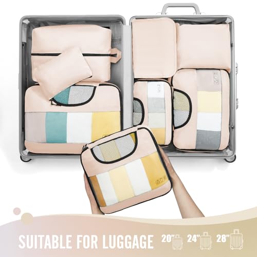Veken 8 Set Packing Cubes for Travel Essentials, Suitcase Organizer Bags in 4 Sizes, Carry-On Luggage Accessories with Laundry Bag, Airplane Must Have, Gifts for Women Men