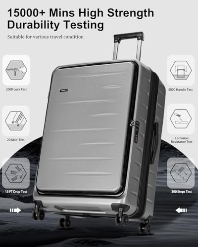 CENSIEN Luggage Sets 2 Pieces, 20 Inch Carry On Luggage and Expandable 28 Inch Checked Luggage with Spinner Wheels, Lightweight ABS+PC Hard Shell Suitcase with Front Opening, TSA Lock (Gray, 20/28)
