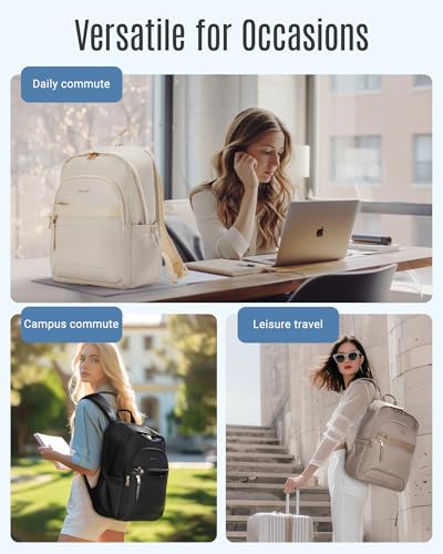 LIGHT FLIGHT Travel Backpack for Women, 15.6 Inch Stylish Laptop Backpack, Computer Bag for College Work Daily, Water-Resistant Casual Daypack with USB Port, Black