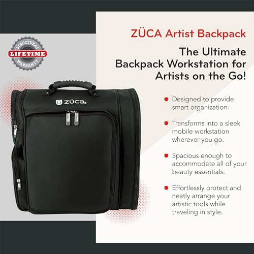 Zuca Artist Backpack - Black, Durable & Spill-Resistant Professional MakeUp Artist Bag, Dual Vinyl-Lined Pouches for Secure, Organized MakeUp Supply Storage