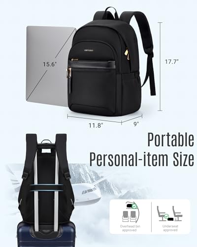 LIGHT FLIGHT Travel Backpack for Women, 15.6 Inch Stylish Laptop Backpack, Computer Bag for College Work Daily, Water-Resistant Casual Daypack with USB Port, Black