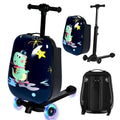 smilesun 4-in-1 Detachable Scooter Luggage for Kids & Teens, Hardside Ride-On Suitcase with Dinosaur Design, Lightweight Foldable, Perfect Travel Gift for Boys(Navy Blue 22-inch)