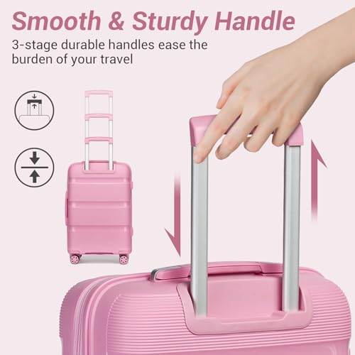 Kono Carry On Luggage 24 Inch Checked-Medium Hard Shell Travel Trolley 4 Spinner Wheels Lightweight Polypropylene Suitcase with TSA Lock, Pink