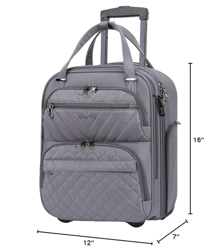 KROSER Carry On Underseat Multi-functional, 16-inch Underseater Lightweight Overnight Suitcase for Men Women, Grey