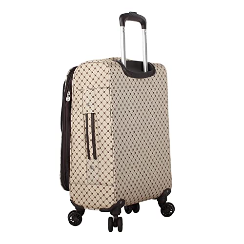 Steve Madden Designer Luggage Collection - Lightweight Softside Expandable Suitcase for Men & Women - Durable 20 Inch Carry On Bag with 4-Rolling Spinner Wheels (Noble Brown/Tan, 20in)