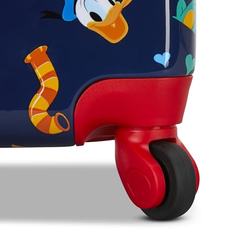 American Tourister Mickey Mouse Carry-On Luggage - Airline Approved, Durable Hardshell with Micky, Donald Duck, Pluto & Goofy - Roll Confidentially with Spinner Wheels & Colorful Adjustable Handle