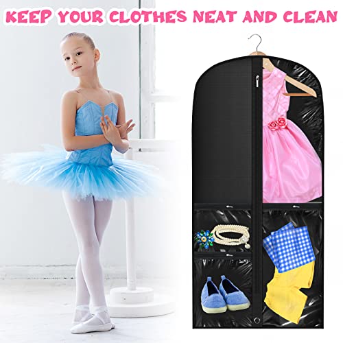 Woanger 6 Pcs Garment Bags for Dance Costumes Clear PVC with Zippers Garment Bag with Pockets Dance Costume Organizer Carrier for Storage Cover for Adult(Black,20'' X 40'')