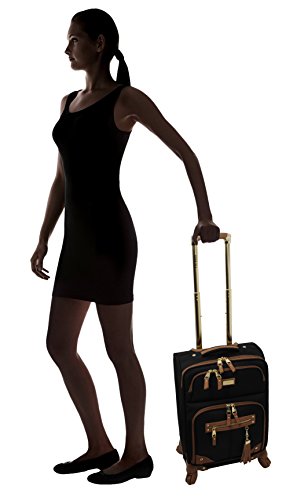 Steve Madden Designer-Gepckkollektion Leichter Softside-Koffer fr Damen und Herren strapazierfhige 50,8 cm groe Tragetasche mit 4 rollenden Spinner-Rdern, Harlo Black, 20in, Carry on Bag With Spinner