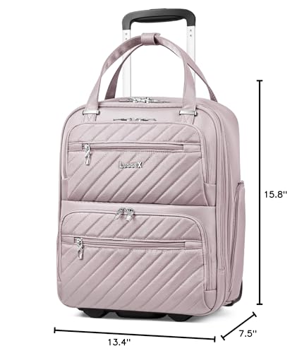 LUGGEX Underseat Carry On Luggage with Wheels, UDK Stylish Lightweight Under Seat Luggage, Soft Sided Personal Item Suitcase for Short Trip (UX-Core, Grey Pink, 16 Inch)